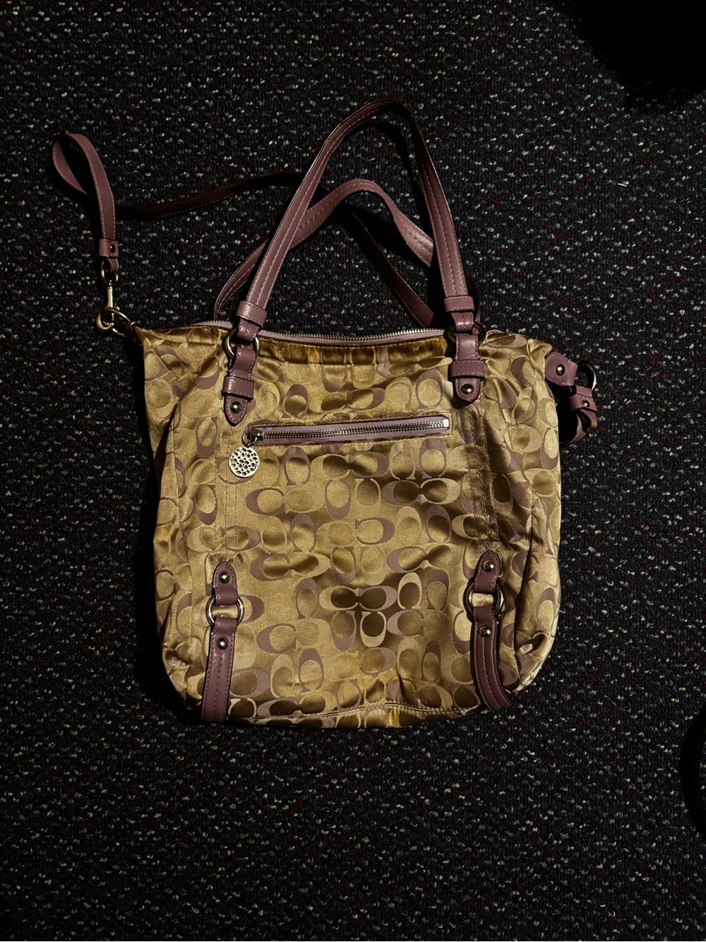 Coach Gold Signature Tote with Mauve Leather Trim